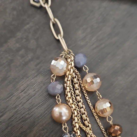 Vera Wang Gold-tine Multi-Strand Necklace with Lavender and Champagne GlassBeads - Picture 10 of 11
